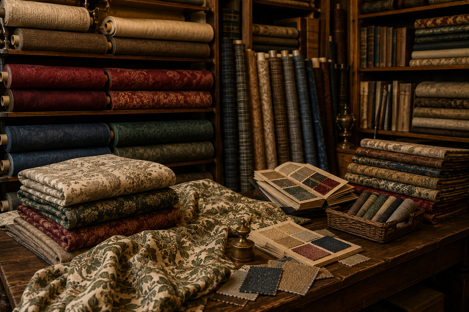 Bolts of fabric on the racks